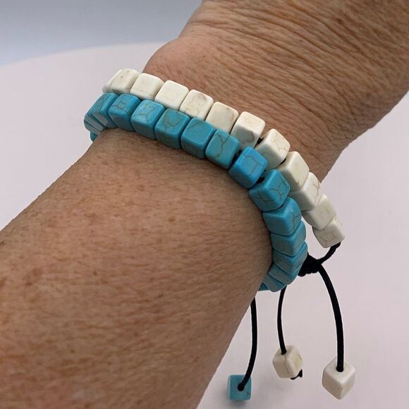 Bracelet, new, no tags, real white turquoise, adjustable size, beach,  boho - Picture 2 of 16